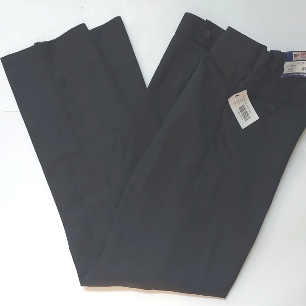NWT National Patrol Black Flat Front Straight Leg Elastic Waist Pants Size 8R
